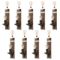 Kit 9 Arandelas Luminária de Parede Colonial em Madeira Maciça Rústica e Sisal Ideal para Sítios Chácaras Chalés Retrô Vintage Kit 9 Arandelas Luminária de Parede Colonial em Madeira Maciça Rústica e Sisal Ideal para Sítios Chácaras Chalés Retrô Vintage