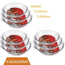 kit 9 Assadeiras 3 tamanho Filetada Vidro Refratário Marinex