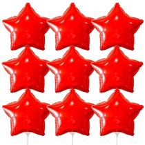 Kit 9 Balões Metalizado Estrela Vermelho 20cm C/ Canudo 15cm