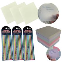 Kit 9 Blocos Auto Adesivo Notas Recados + 3 Cartelas Tira Tirinha Marca Texto Livros