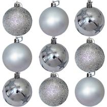 Kit 9 Bolas De Natal árvore Natal Glitter Prata Enfeite 60mm
