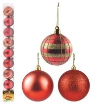 Kit 9 bolas de natal dourada enfeite natalino vermelho 5cm - Zein