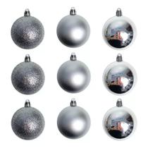 Kit 9 Bolas de Natal Fosca Lisa Glitter Prata 6cm TD024A-3PR - Rio Master