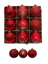 Kit 9 bolas decorativa de natal lindas mista 8cm glitter ondulada e decorada enfeite arvore - Wincy