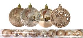 Kit 9 Bolas Natal Mista Textura Arabescos Rena Champagne 8cm