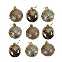 Kit 9 Bolas Natalinas Champanhe 6 cm Enfeite para Árvore de Natal