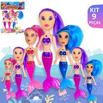 Kit 9 Boneca Sereia Brinquedo Menina Cauda Articulada