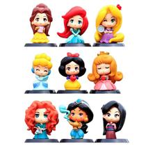 Kit 9 bonecas princesas bela cinderella branca de neve ariel miniaturas