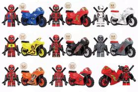Kit 9 Bonecos Blocos De Montar Super Coleção 9 Moto Deadpool - Mega Block Toys
