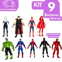 Kit 9 Bonecos Colecionáveis Marvel Avengers Vingadores Homem De Ferro Capitão América Homem Aranha Hulk e Pantera Negra Diversos Kit 9 Bonecos Colecionáveis Marvel Avengers Vingadores Homem De Ferro Capitão América Homem Aranha Hulk e Pantera Negra Diversos
