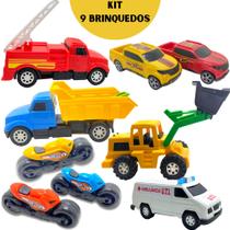 Kit 9 Brinquedo Carrinho Bombeiro Trator Caminhão Criança