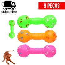 Kit 9 Brinquedo para Cachorro Mordedor Halteres de Borracha Pet Cães com Apito