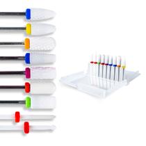Kit 9 Brocas Cerâmica + Caixa Suporte Unhas Gel Fibra Vidro