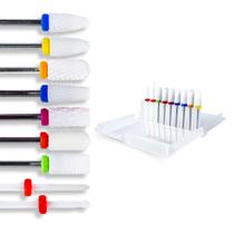 Kit 9 Brocas Cerâmica + Caixa Suporte Unhas Gel Fibra Vidro