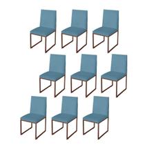 Kit 9 Cadeira de Jantar Escritorio Industrial Garden Ferro Bronze Suede Azul Turquesa - Móveis Mafer