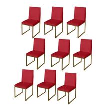 Kit 9 Cadeira de Jantar Escritorio Industrial Garden Ferro Dourado Suede Vermelho - Móveis Mafer