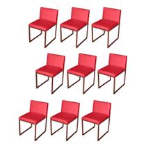 Kit 9 Cadeira de Jantar Escritorio Industrial Vittar Ferro Bronze Suede Vermelho - Móveis Mafer