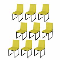 Kit 9 Cadeira Para Sala de Jantar Trendy Base Metálica Preto Suede Amarelo - Móveis Mafer