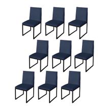 Kit 9 Cadeira Para Sala de Jantar Trendy Base Metálica Preto Suede Azul Marinho - Móveis Mafer