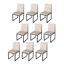Kit 9 Cadeira Para Sala de Jantar Trendy Base Metálica Preto Suede Bege - Móveis Mafer