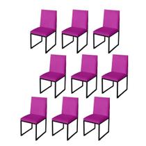 Kit 9 Cadeira Para Sala de Jantar Trendy Base Metálica Preto Suede Pink - Móveis Mafer