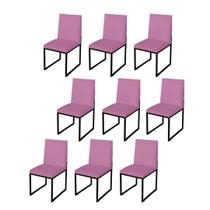Kit 9 Cadeira Para Sala de Jantar Trendy Base Metálica Preto Suede Rose - Móveis Mafer