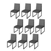 Kit 9 Cadeira Para Sala de Jantar Trendy Base Metálica Preto Tecido Sintético Cinza - Móveis Mafer
