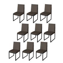 Kit 9 Cadeira Para Sala de Jantar Trendy Base Metálica Preto Tecido Sintético Marrom - Móveis Mafer
