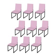 Kit 9 Cadeira Para Sala de Jantar Trendy Base Metálica Preto Tecido Sintético Rosa Bebê - Móveis Mafer