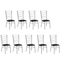 Kit 9 cadeiras gisele cromada com reforço-assento corino preto