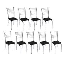 Kit 9 cadeiras Iara cromada para cozinha-Assento preto-Gat Magazine