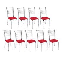Kit 9 cadeiras Iara cromada para cozinha-Assento vermelho-Gat Magazine