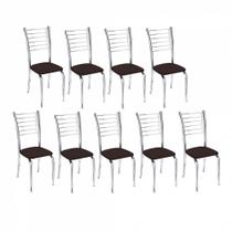Kit 9 Cadeiras Iara Cromada Para Cozinha Marrom Kit 9 Cadeiras Iara Cromada Para Cozinha Marrom