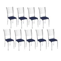 Kit 9 Cadeiras Iara Cromada Para Cozinha-material sintético Azul