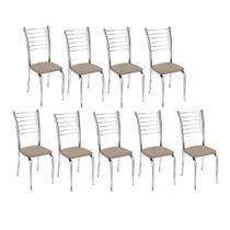 Kit 9 cadeiras Iara cromada para cozinha-suede bege-Gat Magazine