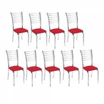 Kit 9 Cadeiras Iara Cromada Para Cozinha Vermelho Kit 9 Cadeiras Iara Cromada Para Cozinha Vermelho