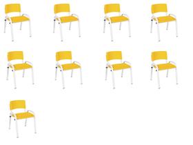 Kit 9 Cadeiras Infantil Iso, Escola, Base Branco- Amarelo