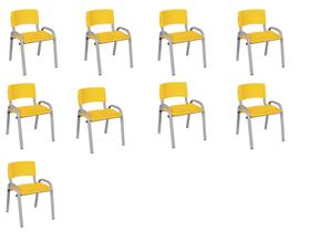 Kit 9 Cadeiras Infantil Iso, Escola, Base Cinza- Amarelo