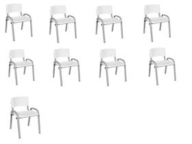 Kit 9 Cadeiras Infantil Iso, Escola, Base Cinza- Branco