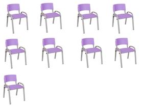 Kit 9 Cadeiras Infantil Iso, Escola, Base Cinza- Lilas