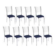 Kit 9 cadeiras Lara cromada para cozinha-assento sintético azul-Gat Magazine
