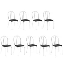 Kit 9 Cadeiras Lisboa Cromada Para Cozinha ou Área Gourmet-Assento Sintético Preto