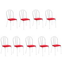 Kit 9 Cadeiras Lisboa Cromada Para Cozinha ou Área Gourmet-Assento Sintético Vermelho
