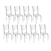 Kit 9 cadeiras Vanessa cromada para cozinha-assento corino branco-Gat Magazine