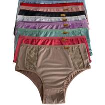 Kit 9 Calcinha Plus Size Cintura Alta Lingerie Feminino Calçola Senhora Cós Alto Vovó Renda Conforto