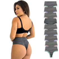Kit 9 Calcinhas Fio Duplo Invisivel e Cós Alto Tapa Barriga