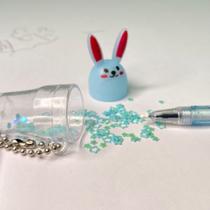 Kit 9 canetas chaveiro copinho de coelhinho com glitter colorida fofa para escola/escritório