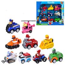 Kit 9 Carrinhos Patrulha Canina De Friccao Colecao Chase Marshall Skye Rubble Rocky Zuma Ryder Everest e Robô Dog Carro de Brinquedo Kizumba