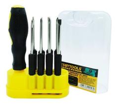 Kit 9 Chaves Fenda e Phillips Cabo Emborrachado Pontas Intercambiáveis