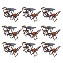 Kit 9 Conjuntos de Mesa Dobravel com 2 Cadeiras de Madeira 70x70 para Restaurante e Bar - Imbuia